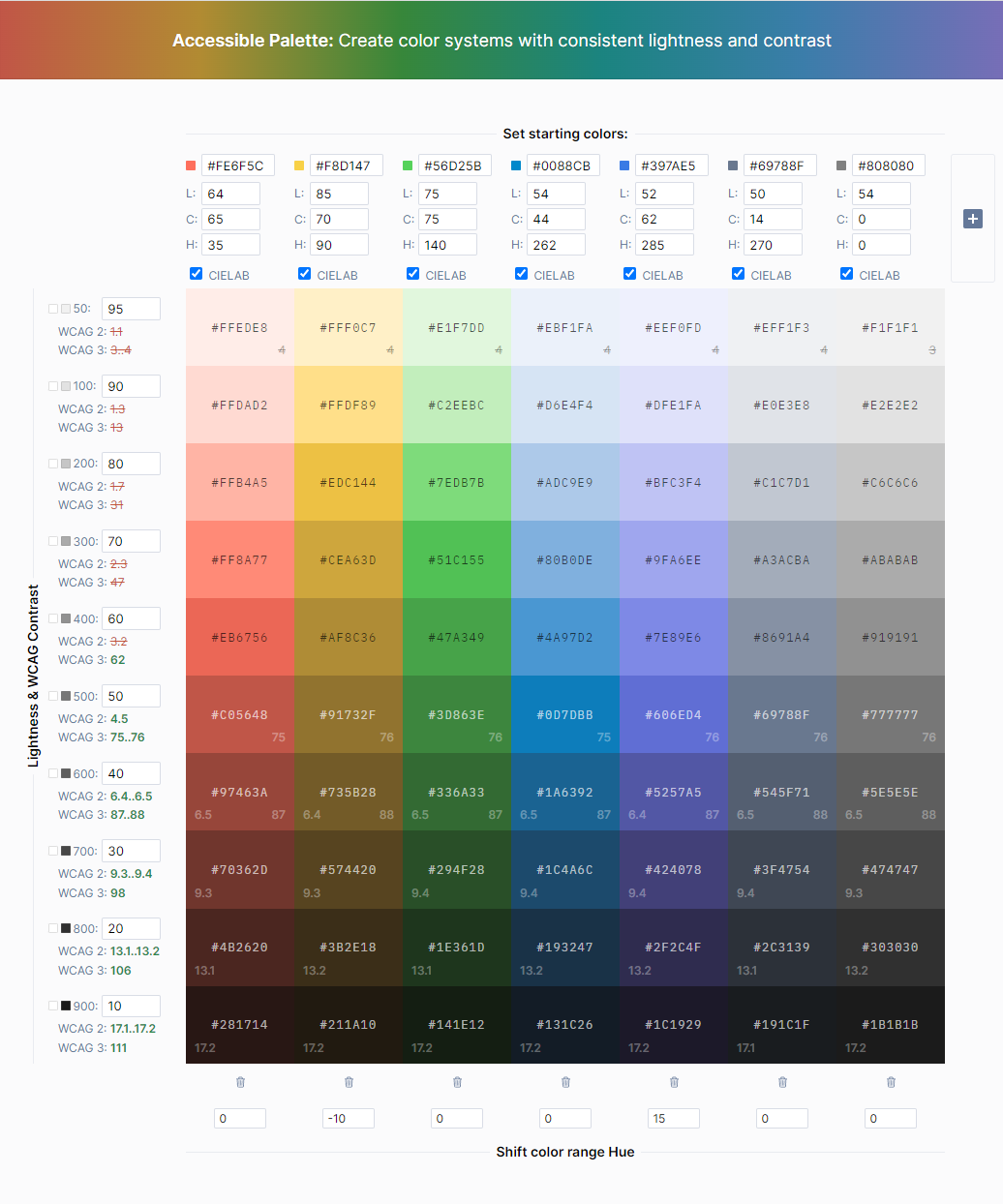 Material store color palette