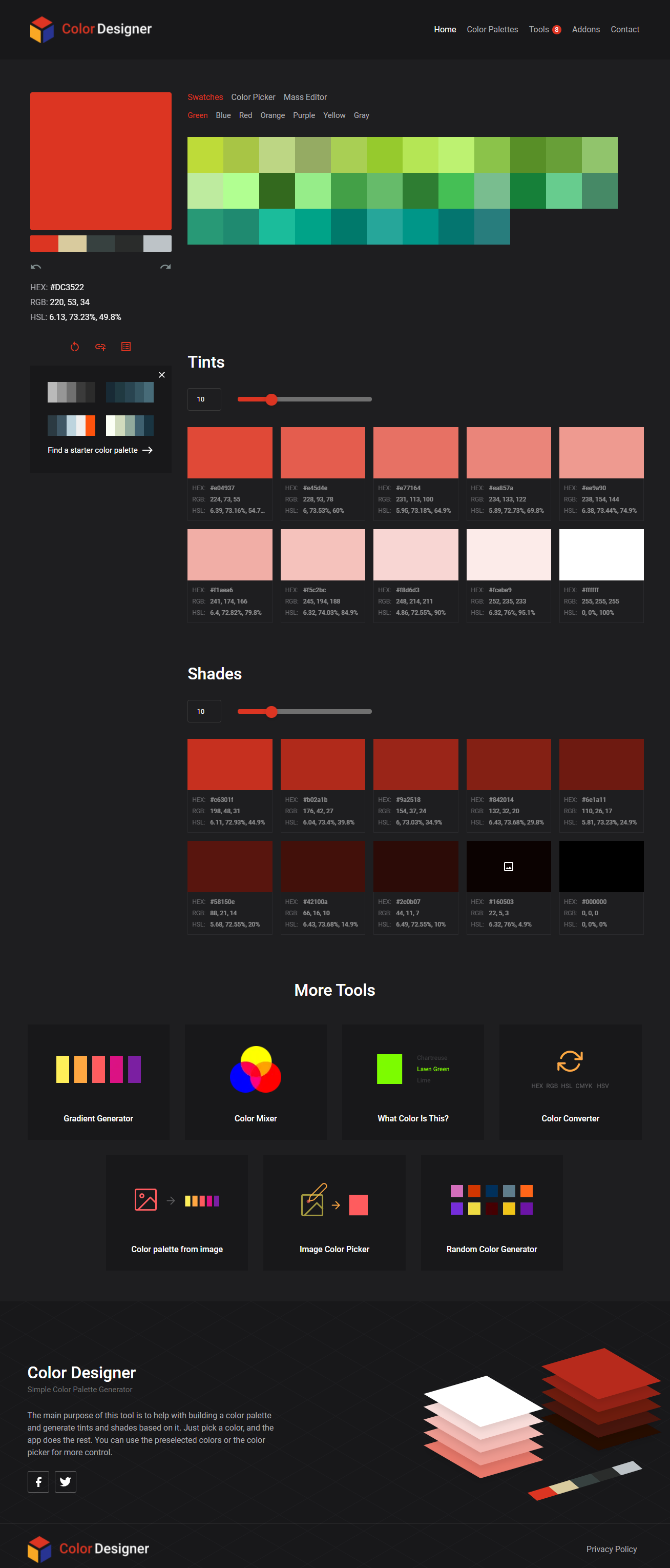 Color Designer Tints and Shades Generator