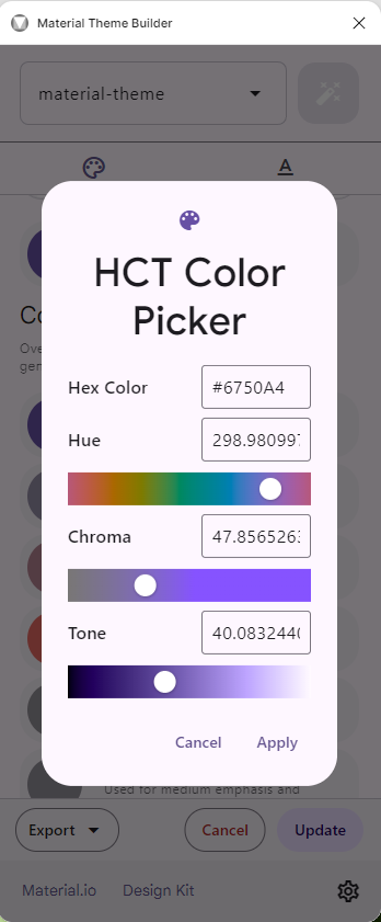 Figma Material Theme Builder Source Color HCT Color Picker Light