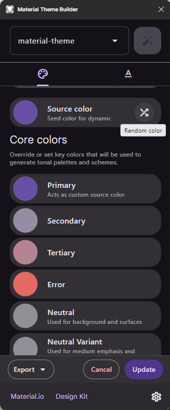 Figma Material Theme Builder Source Color Random Dark