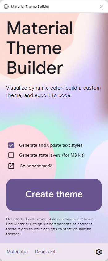 Figma Welcome Screen Material Theme Builder plugin Light